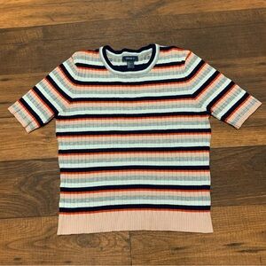 Forever 21 Short Sleeve Crew Neck Striped Ribbed Knit Crop Top Women’s Size L
